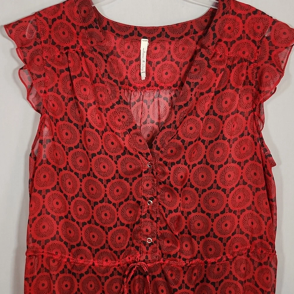 Willow & Clay Red Floral Ruffle Dress with Black Slip Size L - Picture 5 of 5